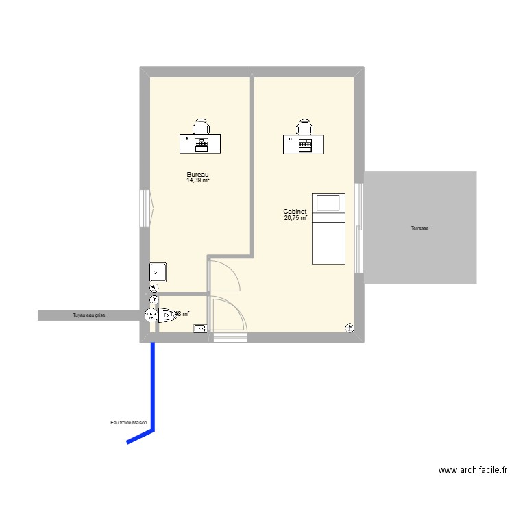 DODIER. Plan de 3 pièces et 37 m2