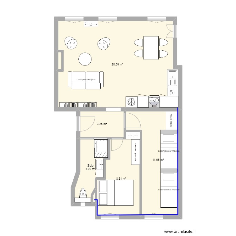 Neuilly rev3. Plan de 7 pièces et 56 m2