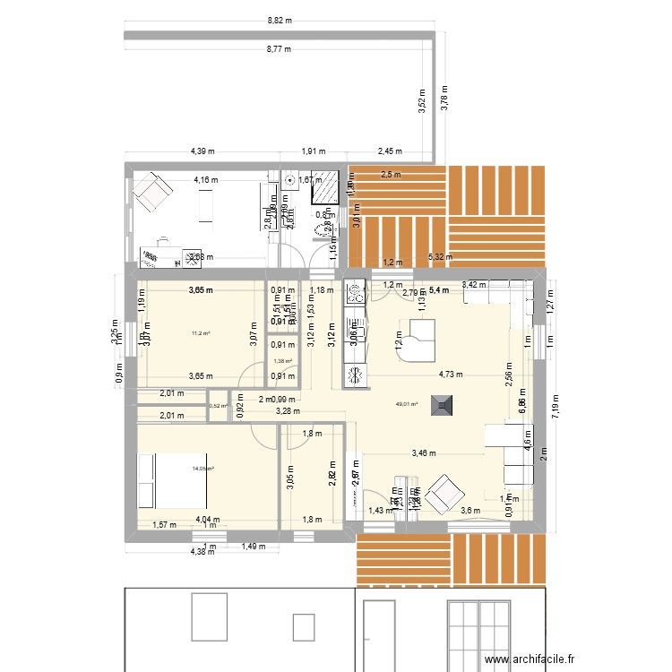 Pinede de Conteau V2. Plan de 6 pièces et 78 m2