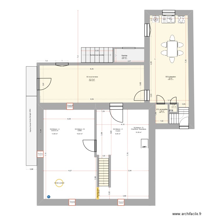 Projet_RDF_SS sans escalier externe SS_Révision_1.4. Plan de 5 pièces et 52 m2