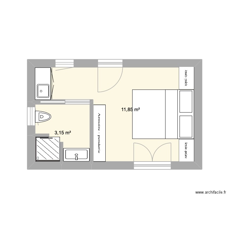 new petite Serena. Plan de 2 pièces et 15 m2