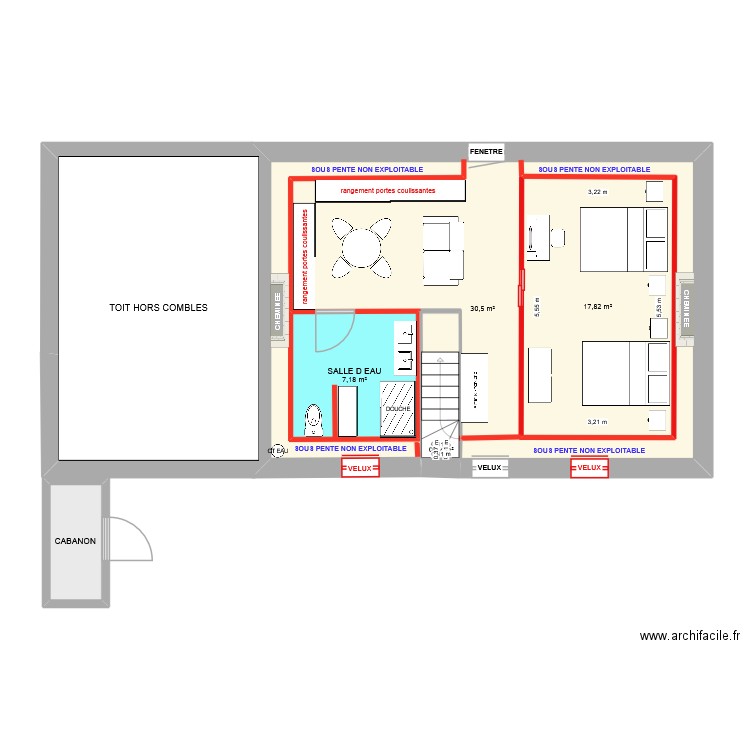 amenagement comble maison annoville v2. Plan de 5 pièces et 86 m2