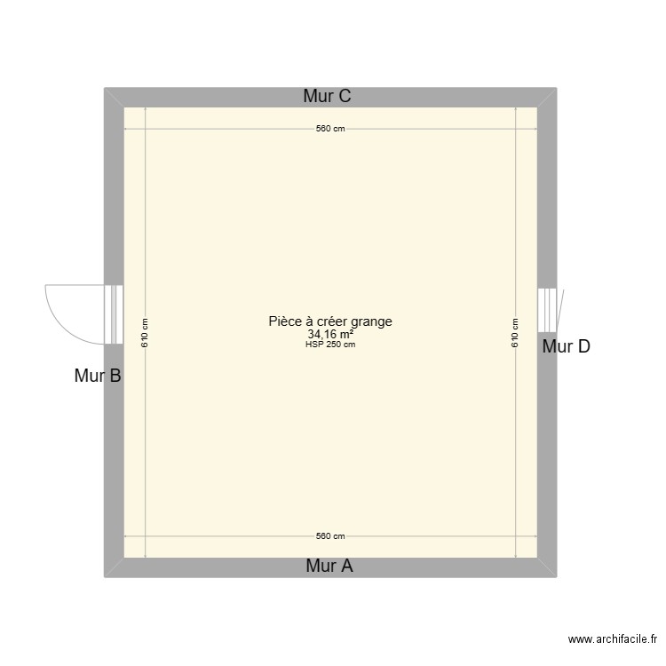 plan GESLIN pièce à créer. Plan de 1 pièce et 34 m2