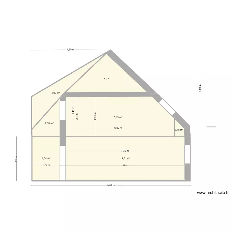 coupe maison Esquibien. Plan de 7 et 52 m² coupe maison Esquibien. Plan de 7 et 52 m²