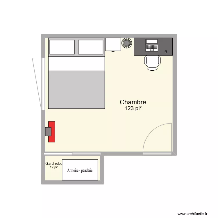 Chambre. Plan de 2  et 13 m²