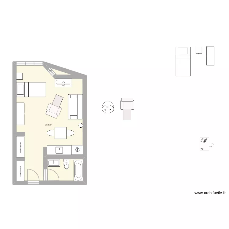Studio Eva. Plan de 2 et 33 m² Studio Eva. Plan de 2 et 33 m²