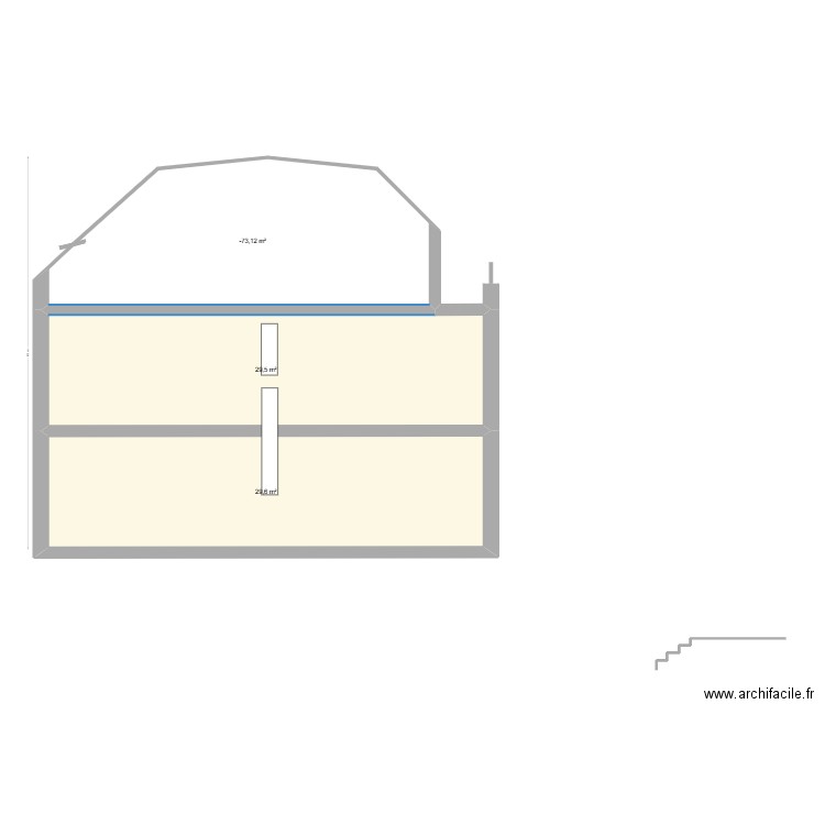 toiture. Plan de 3 pièces et 87 m2