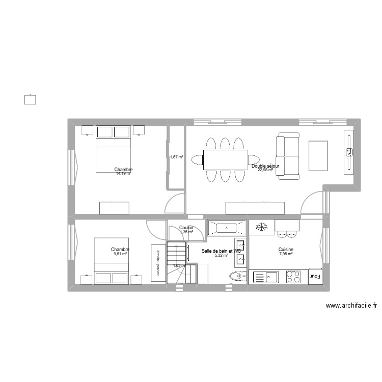 MAISON BEAUNE. Plan de 8 pièces et 65 m2