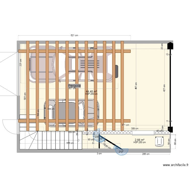 COUR. Plan de 2 pièces et 47 m2