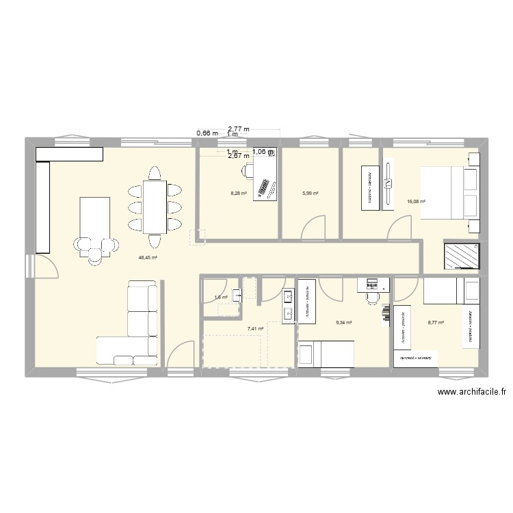 Maison 3 ossature bois 100m2. Plan de 8 pièces et 106 m2