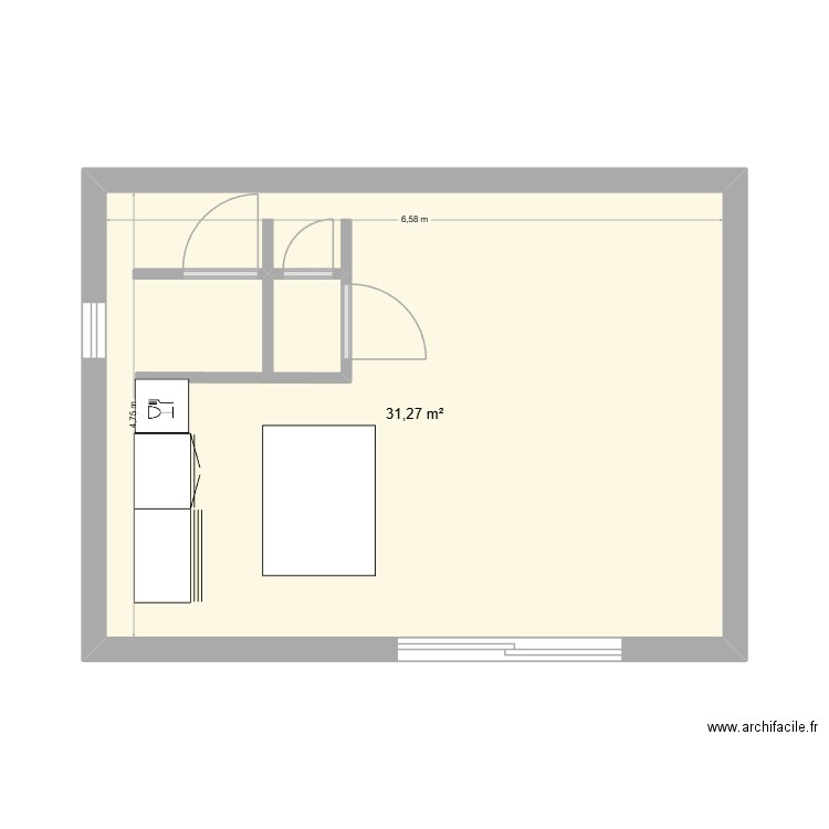 Studio Joëlle. Plan de 1 pièce et 31 m2