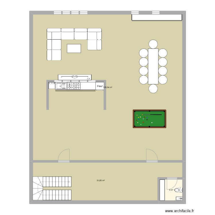 fmdr. Plan de 3 pièces et 170 m2