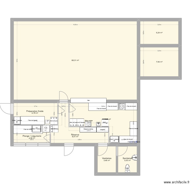 Cafétéria - Projet 3. Plan de 9 pièces et 124 m2