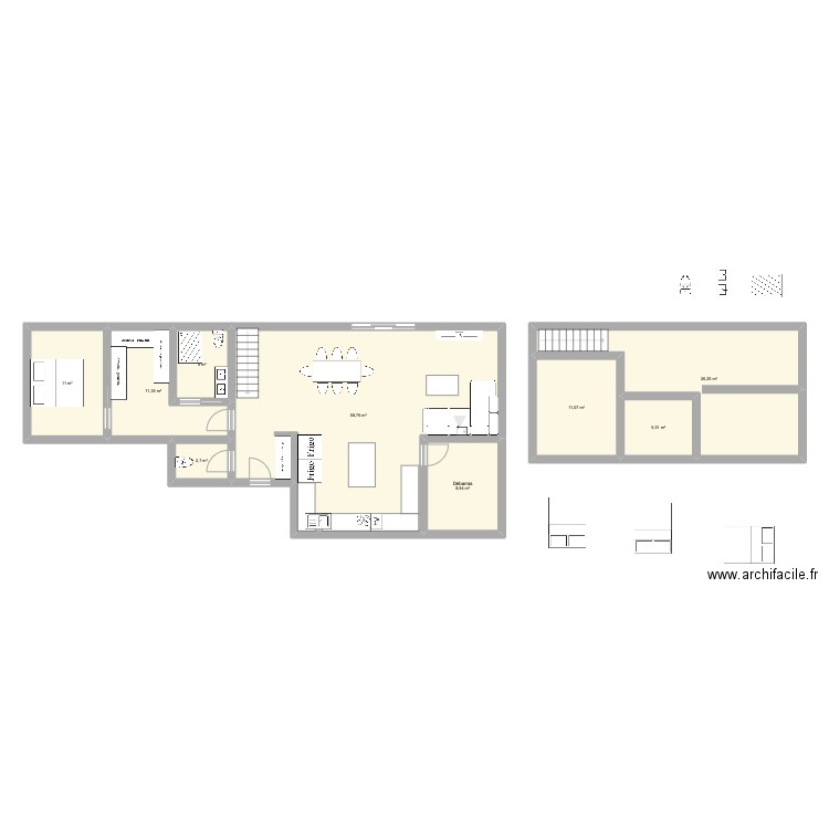 maison en longueur a terminer. Plan de 0 pièce et 0 m2