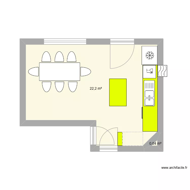 Cuisine 1. Plan de 2  et 22 m²