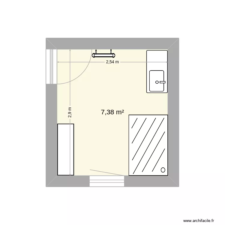 Salle de bain. Plan de 1  et 7 m²
