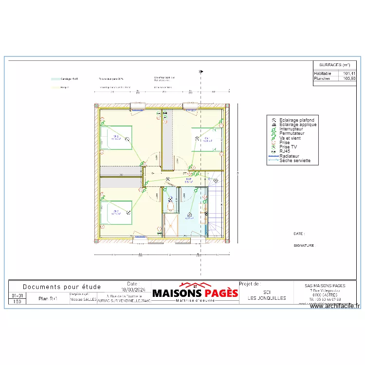SCI DES JONQUILLES R+1 (GAUCHE). Plan de 