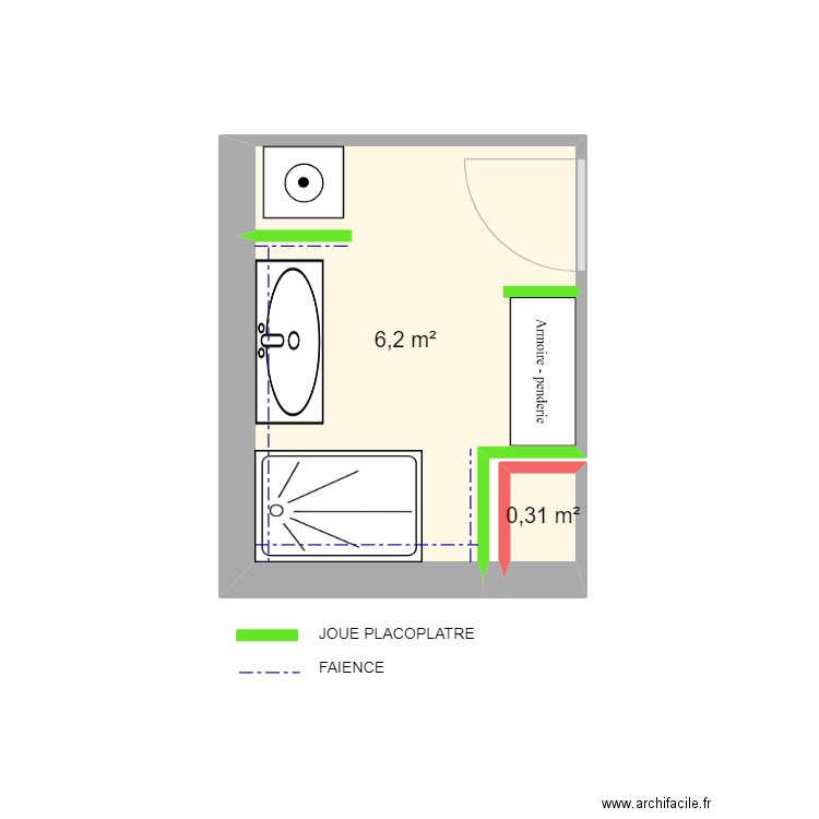 PROJET SDB GELDREICH. Plan de 2 pièces et 7 m2