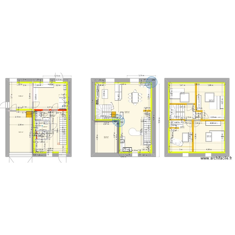 Duplex_invertion salon/salle a manger. Plan de 14 pièces et 259 m2