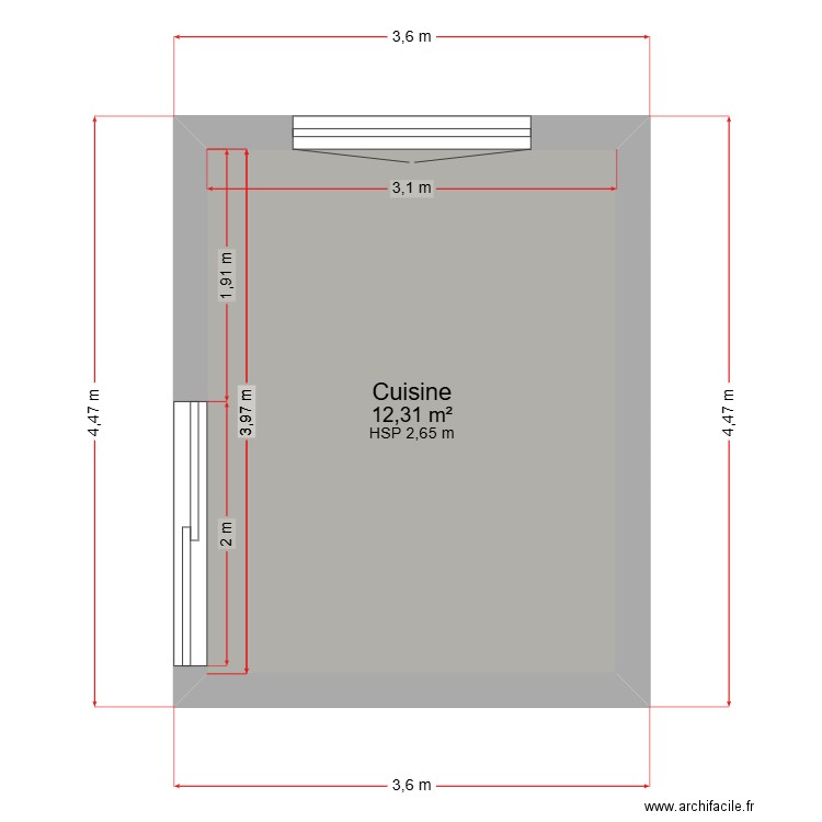 cuisine. Plan de 1 pièce et 12 m2