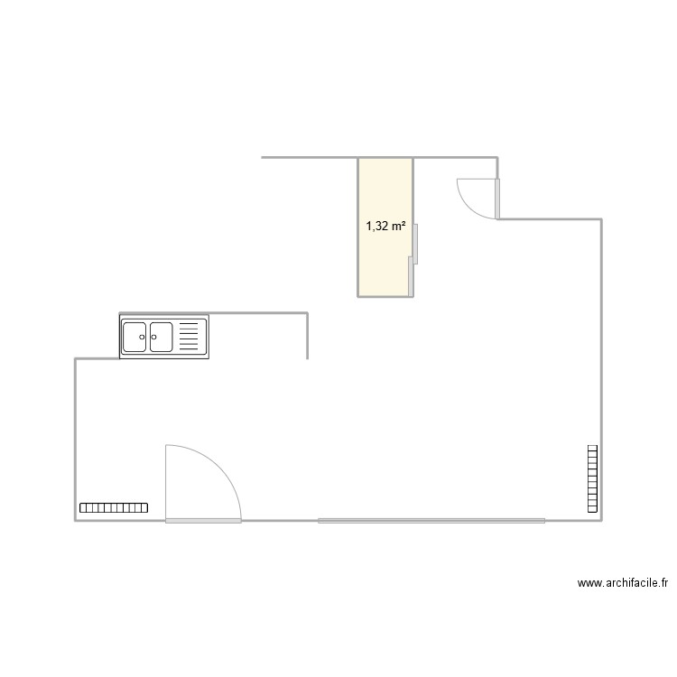 appart. Plan de 1 pièce et 1 m2