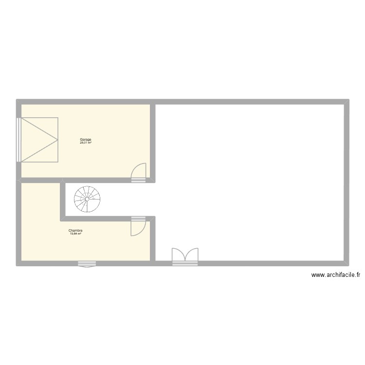 Grange. Plan de 2 pièces et 48 m2