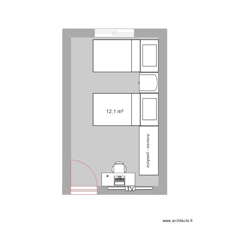 CH2 v2. Plan de 1 pièce et 12 m2