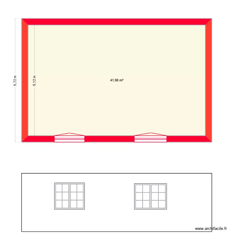 fen&ecirc;tre. Plan de 1  et 42 m²