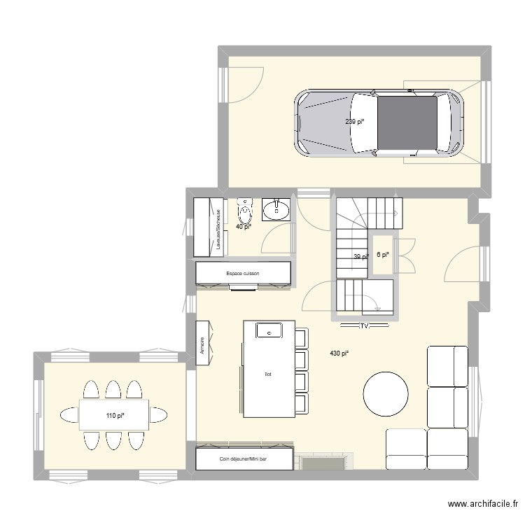 Maison St-Jérome (RDC). Plan de 6 pièces et 80 m2