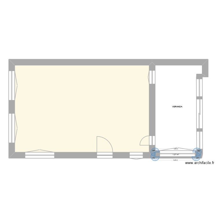 FACADE EST. Plan de 2 pièces et 86 m2