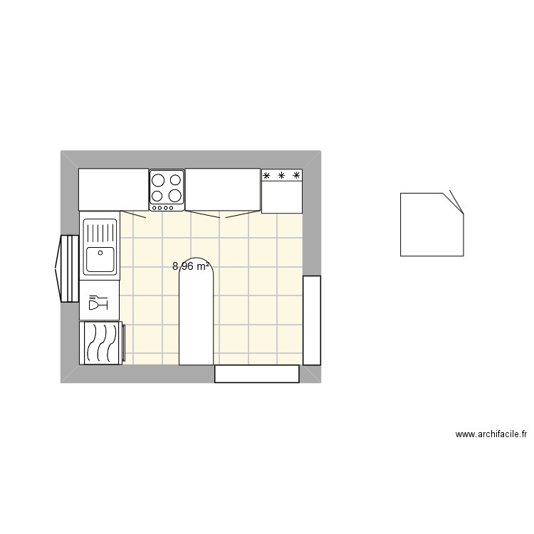 cuisine. Plan de 1 pièce et 9 m2