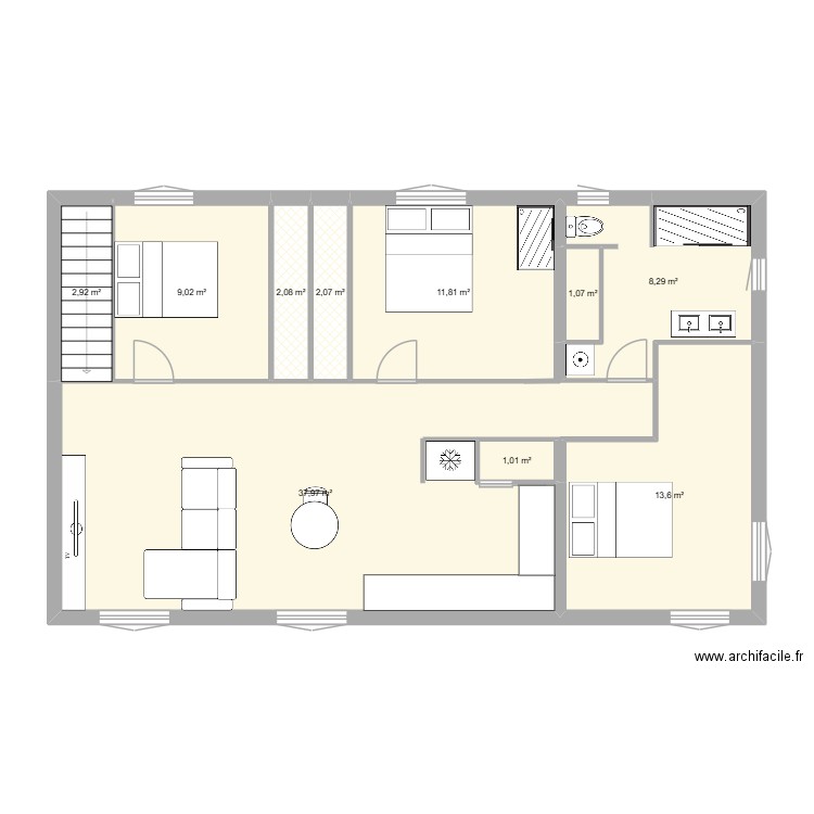 plan3. Plan de 10 pièces et 90 m2