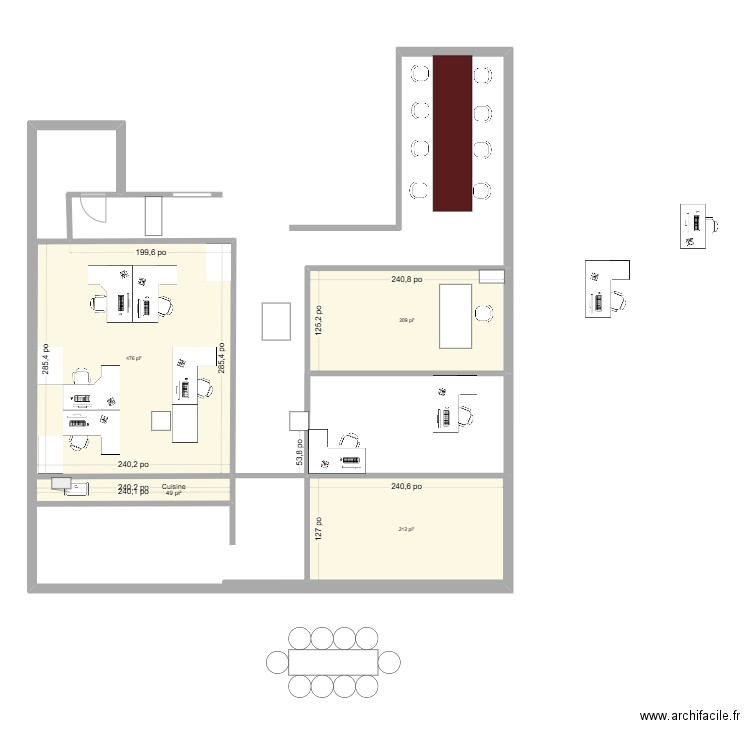 Bureau 5ieme. Plan de 4 pièces et 89 m2