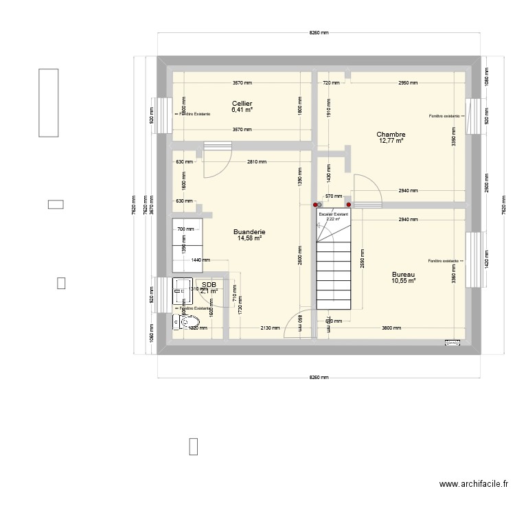 sous sol_avant2. Plan de 8 pièces et 103 m2