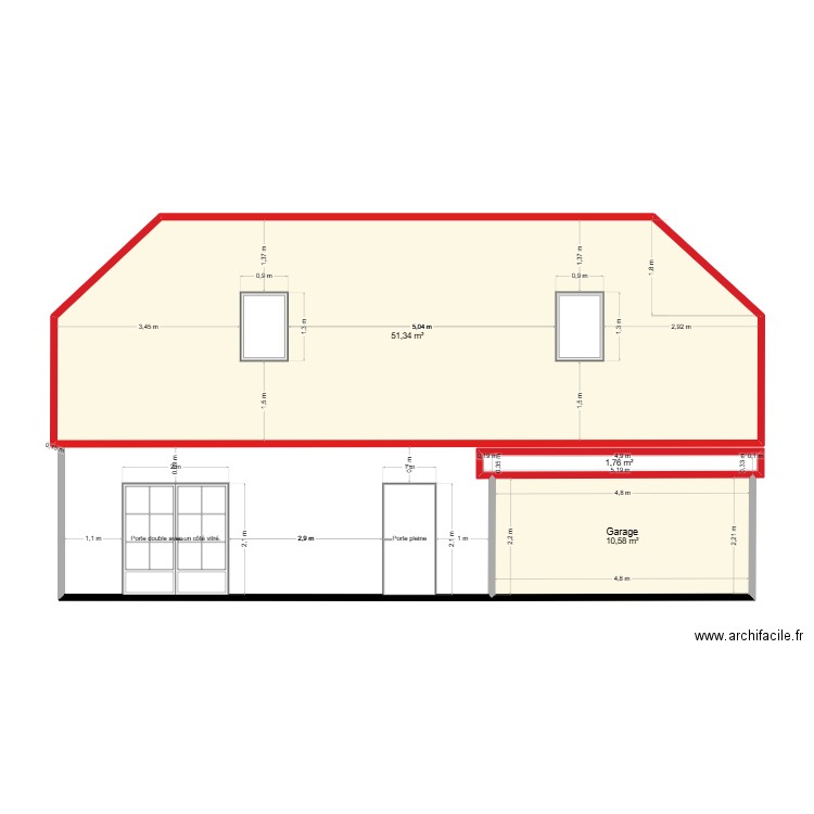 Façade NORD 05.2025. Plan de 3 pièces et 64 m2