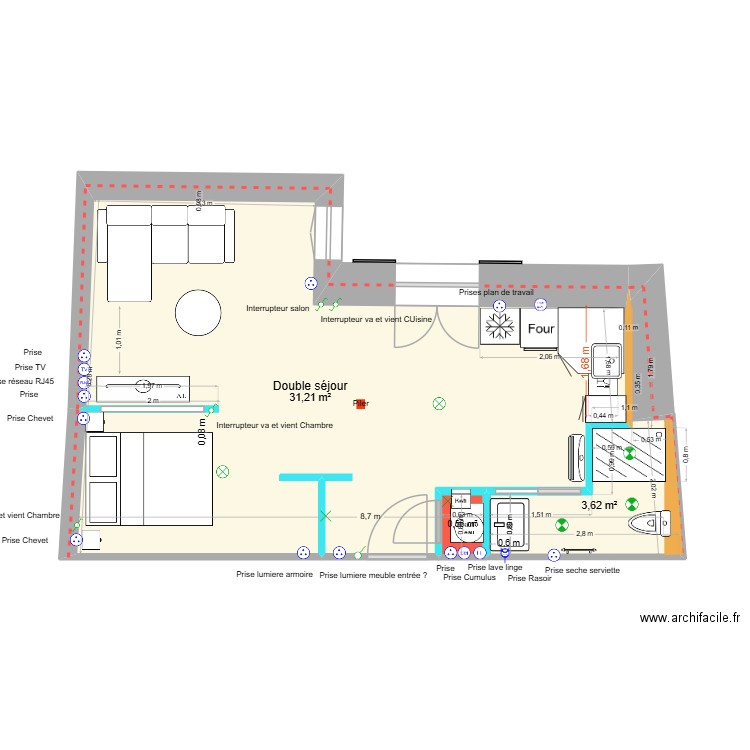 Plan Cagnoli. Plan de 3 pièces et 35 m2