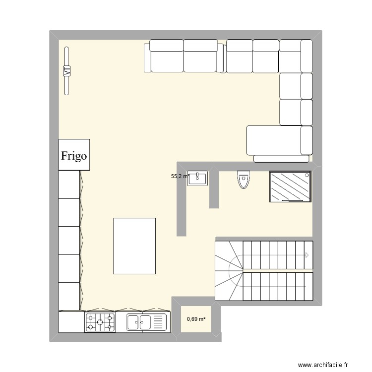 CAVE. Plan de 2 pièces et 56 m2