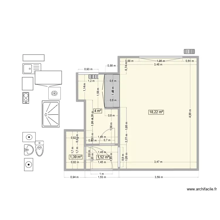 Appart mag. Plan de 4 Pièces et 25 m²