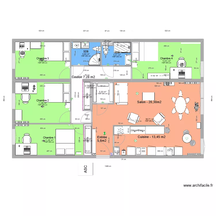 appart v5 avec meubles. Plan de 