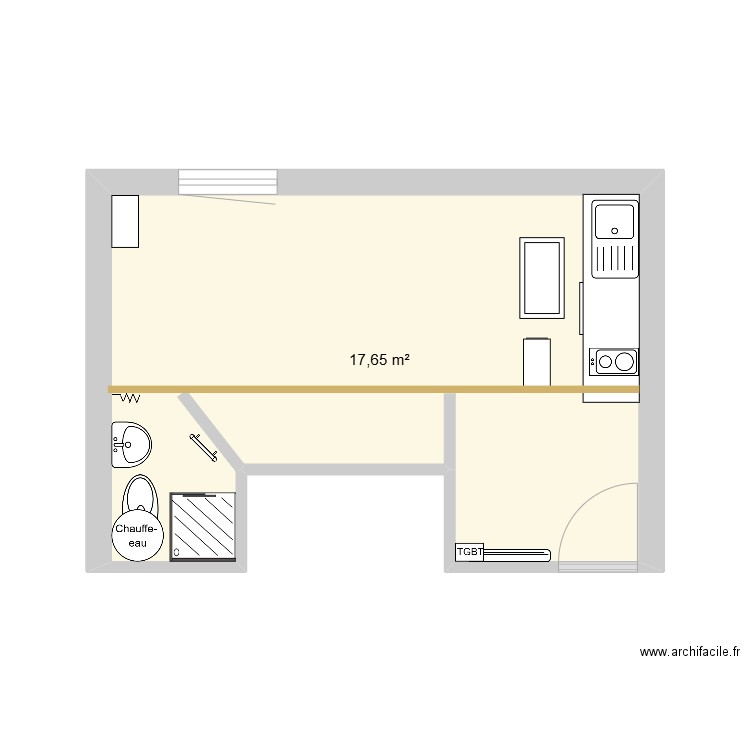 pj pour st 2ème R. Plan de 1 pièce et 18 m2