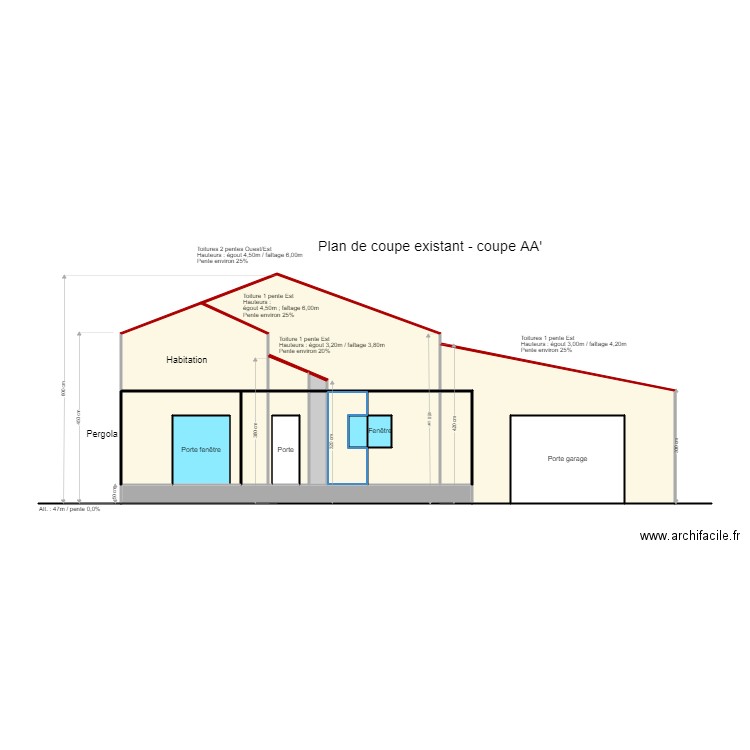 Plan de coupe. Plan de 18 pièces et 63 m2