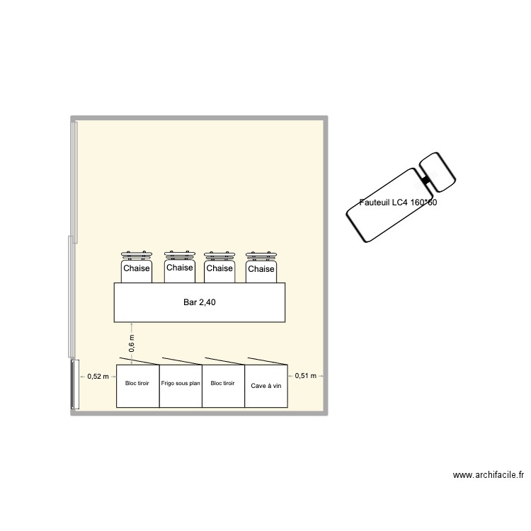 Plan BAR1. Plan de 1 pièce et 14 m2