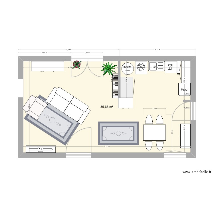 perville 3. Plan de 1 pièce et 36 m2