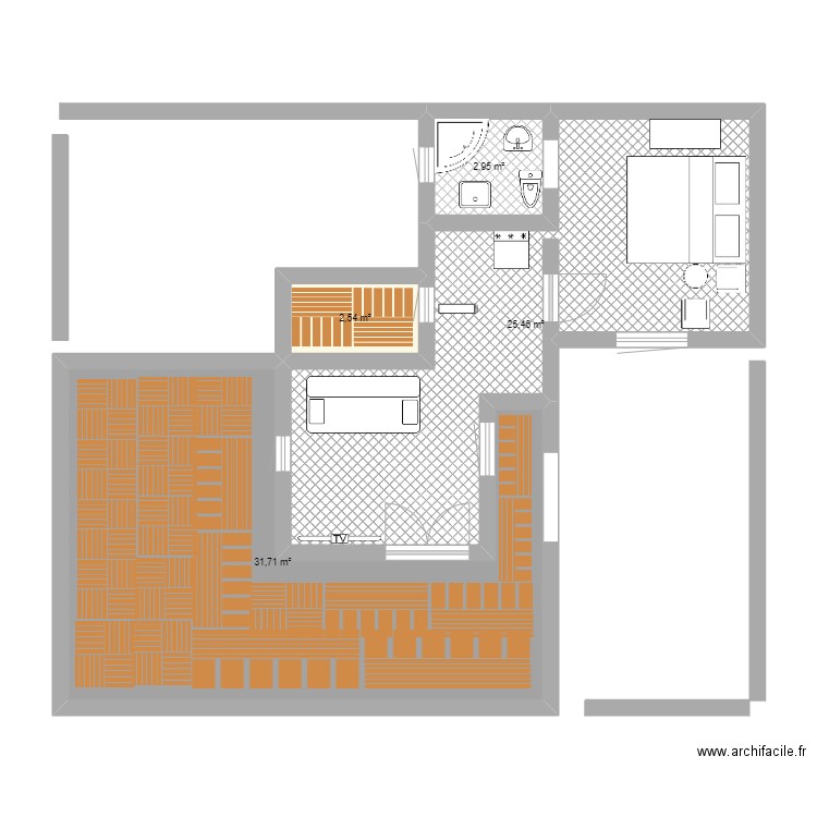 1 etage. Plan de 4 pièces et 63 m2