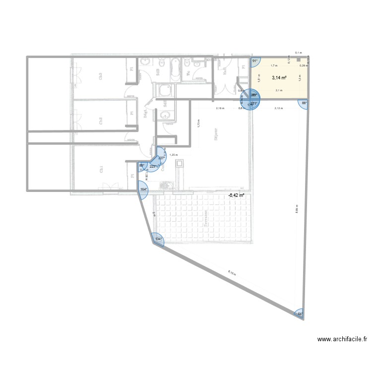 asta vista. Plan de 2 pièces et 39 m2