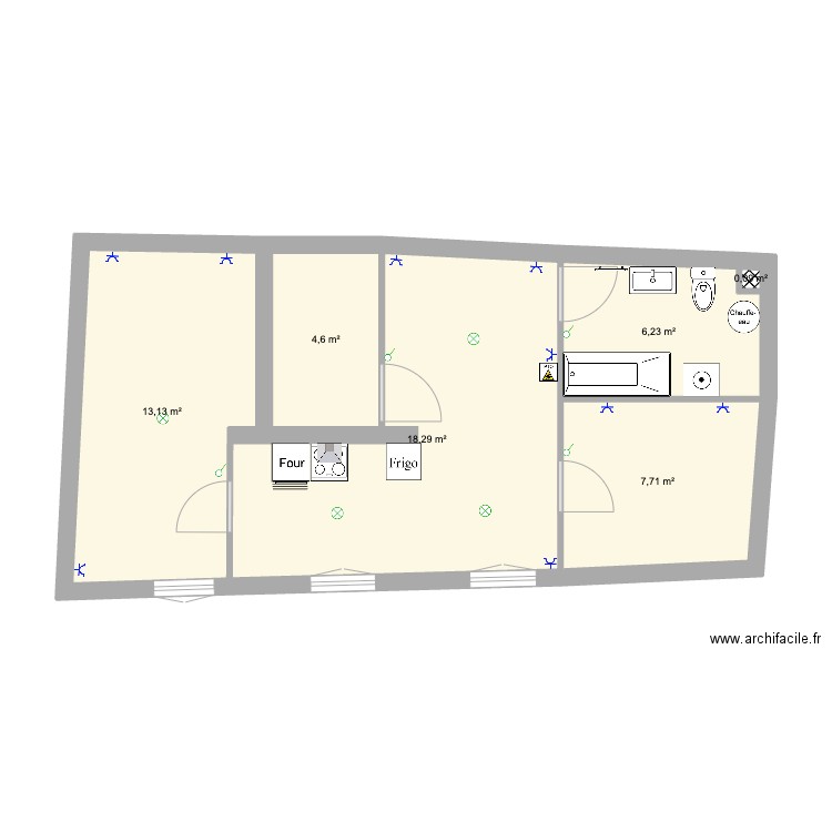 Appart - Etage 1 - Elec. Plan de 6 pièces et 50 m2