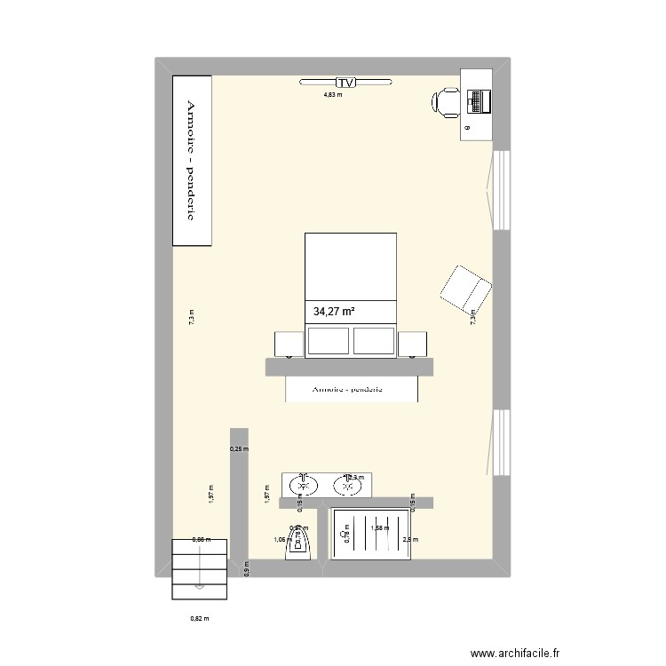 2 pièces 1 aménagement 3. Plan de 1 pièce et 34 m2