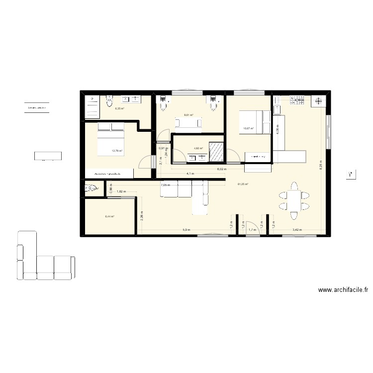 maison4. Plan de 9 pièces et 113 m2