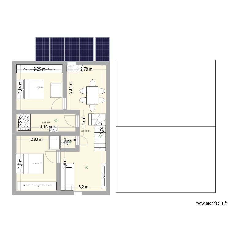 Cuxac 2. Plan de 5 pièces et 52 m2