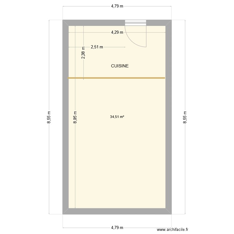 cuisine. Plan de 1 pièce et 35 m2